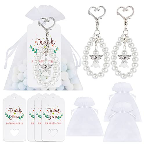 BOFUNX 20 Stücke Gastgeschenke Schutzengel Anhänger Klein Engel Schlüsselanhänger + 20 Stücke Organzasäckchen + 20 Stücke Etiketten Anhänger für Hochzeit Kommunion Konfirmation Taufe Party Geschenk von BOFUNX