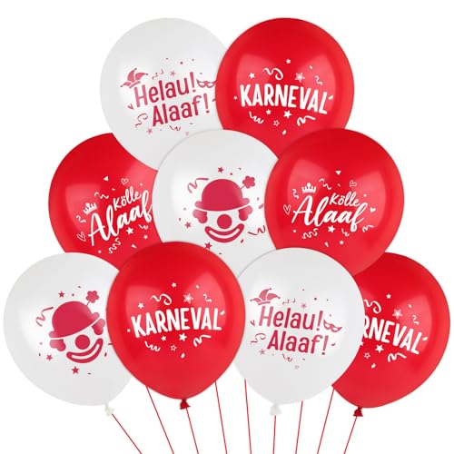 BOFUNX 24 Stück Rote Weiße Luftballon 12 Zoll Köln Karneval Luftballons Köln Karneval Alaaf Luftballons für Kölle Alaaf Karneval Deko Fasching Deko von BOFUNX