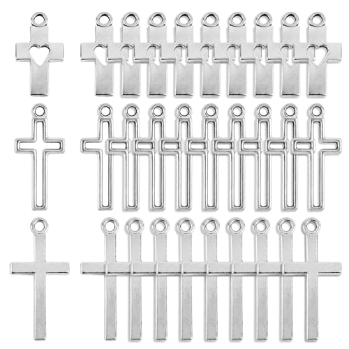 BOFUNX 30 Stücke Kreuz Anhänger Silber 3 Stile Metall Kreuz Charms für DIY Armbänder Halskette Schlüsselanhänger Kommunion Taufe Geschenke Anhänger von BOFUNX