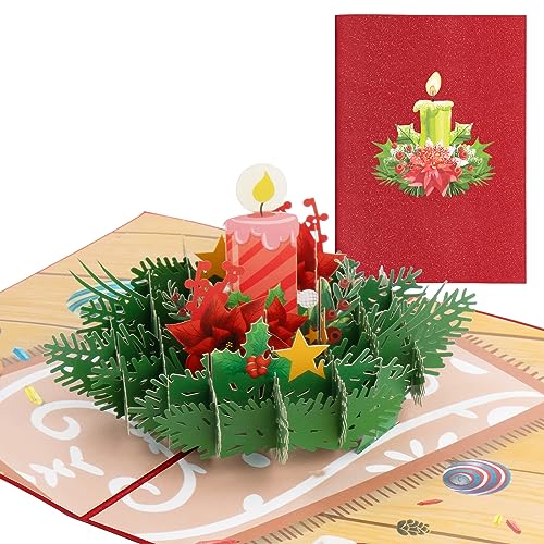 BOFUNX 3D Pop Up Karte Advent Pop up Klappkarte mit Adventskranz Adventkerzen Grußkarte zur Adventszeit Weihnachtskarten mit Umschlag für Kinder Frauen Männer von BOFUNX