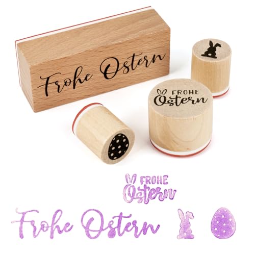 BOFUNX 4 Stücke Ostern Stempel Holzstempel Frohe Ostern Osterhase Osterei Motivstempel Textstempel für Karten Geschenkpapier Scrapbooking von BOFUNX