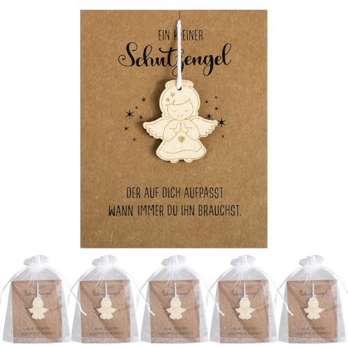 BOFUNX 5 Set Schutzengel Holz Schutzengel Geschenkkarte mit Organzasäckchen - Schutzengel Geschenke Mutmacher Geschenk für Familie Freunde Fahranfänger Prüfung Glücksbringer von BOFUNX