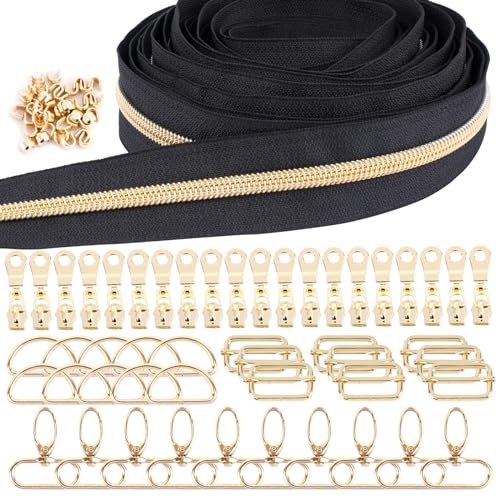 BOFUNX 6 Yards Reißverschlüsse mit 20 Stücke Reißverschlüsse Zipper 40 Stücke Reißverschlüsse Stopper und 30 Stücke 3.2cm D Ringe Karabiner Schnalle für Kleidung Taschen Nähen Reparatur von BOFUNX