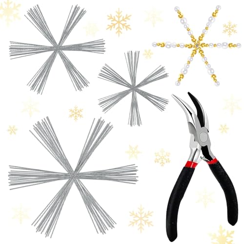 BOFUNX 60pcs Drahtsterne für Perlensterne Schneeflocke Drahtsterne Set 9.5/11.5/15cm Draht Basteln mit Zange für Weihnachtsdeko Schneeflocken Anhänger DIY Handwerk von BOFUNX