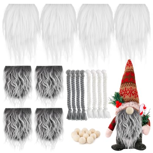 BOFUNX 8 Stück Wichtelbart Zum Basteln mit 12pcs Holzperlen und 8pcs Zwerg Zöpfe Weihnachten Zwergenbärte Weihnachten Wichtel Zubehör DIY Handwerk Supplies von BOFUNX