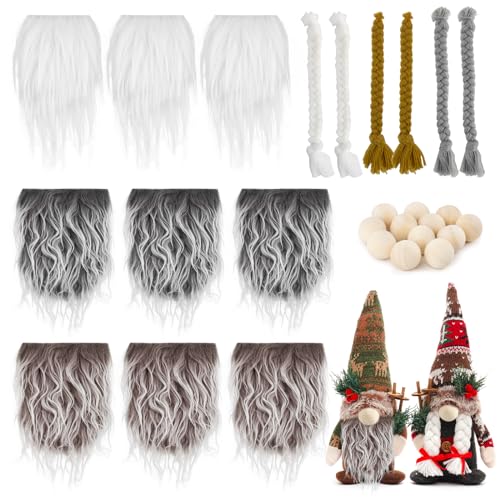 BOFUNX 9 Stück Zwergenbärte Wichtelbart Zum Basteln mit 12pcs Holzperlen und 6pcs Zwerg Zöpfe, Weihnachten Zwerg Bart Zöpfe Holzperlen Set für Weihnachten DIY Handwerk Party Supplies von BOFUNX