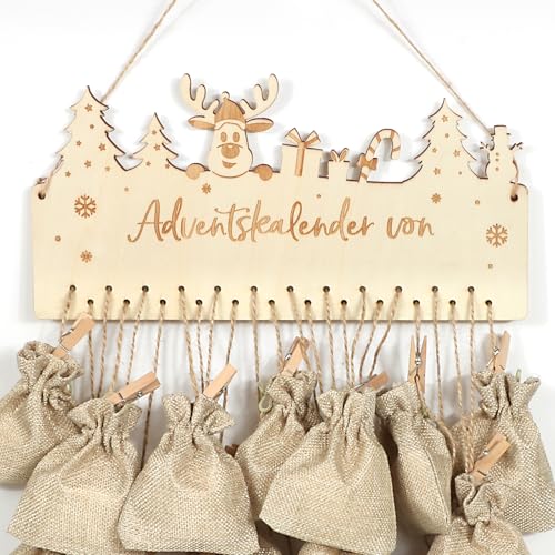 BOFUNX Adventskalender aus Holz, Holzschild personalisiert DIY Name, Adventskalender Weihnachtskalender selbst basteln Kalender Countdown Weihnachtsgeschenk für Kinder von BOFUNX