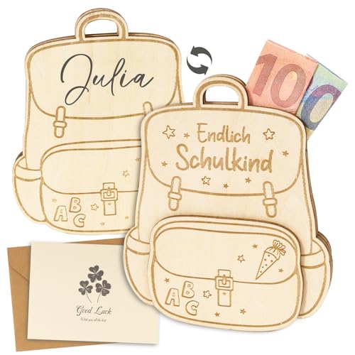 BOFUNX Endlich Schulkind Geldgeschenk Holz Kreative Schulanfang Geschenke für Jungen Mädchen Einschulung Schulanfang Schuleinführung Tischdeko Homedeko von BOFUNX