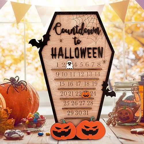 BOFUNX Halloween Adventskalender Halloween Deko mit Geist und Kürbis Beweglicher Holzblock Halloween Countdown Kalender aus Holz für Halloween Party Ornament von BOFUNX