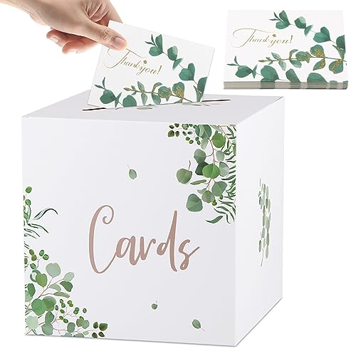 BOFUNX Hochzeit Kartenbox mit 30 Stücke Thankyou Grußkarten Hochzeitsdeko Hochzeitsbox Geschenkkarten Partydeko Geschenkkartenbox Geld Box Briefbox Postbox (Weiß-A) von BOFUNX