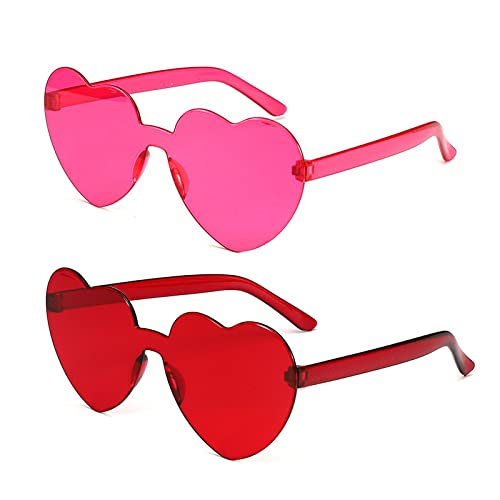 BOFUNX 2 Paar Herz Brille Rot Herzförmige Brillen Lustige Rosa Partybrille für Valentinstag JGA Hochzeit Karneval Fasching Kostüm Mottoparty von BOFUNX