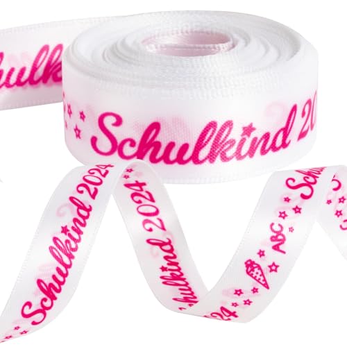 BOFUNX Schleifenband Schulkind 2024 Geschenkband Rosa Satinband für Schultüte Zuckertüten Schulanfang Geschenke Dekoband, 5m lang 16mm breit von BOFUNX