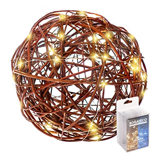 BOGATECO Dekokugel 30 cm mit LED-Lichterketten - Große Weidenkugel mit stimmungsvoller Beleuchtung | Deko-Kugel für Garten, Balkon und Terrasse von BOGATECO