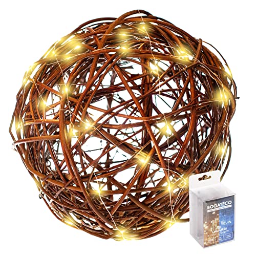 BOGATECO Dekokugel 40 cm mit LED-Lichterketten - XL Weidenkugel mit warmweißen LED-Lichtern | | Deko-Kugel für Garten, Balkon und Terrasse von BOGATECO