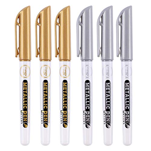 BOGEEL 6 Stück Gold Silber Epoxidharz Zeichenstift Gold Blattspitze Stift Marker Acrylfarbe Highlights Metallic Permanent Marker von BOGEEL