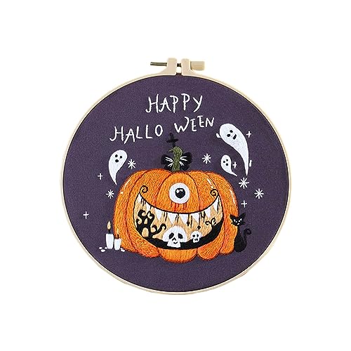 Halloween Muster Kreuzstich Kits Stickerei Starter Kits mit Stickerei Kleidung Hoop Faden Nadel für Anfänger von BOGEEL