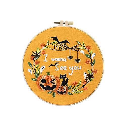 Halloween Muster Kreuzstich Kits Stickerei Starter Kits mit Stickerei Kleidung Hoop Faden Nadel für Anfänger von BOGEEL