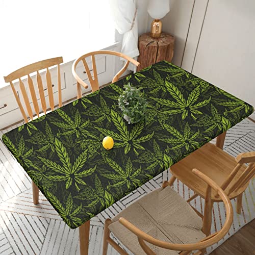 BOHHO Rechteckige Cannabis-Tischdecke, 5 Fuß, Elastisch, Grün, Kunststoff, Modern, Cannabis-Design, für Schreibtisch, 1 Stück von BOHHO