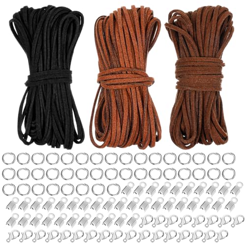 BOHUIZ 3 Farben Lederband für Ketten, Lederband 3mm Lederschnur mit 100 Stück Verschluss Basteln Lederbänder Faux Wildleder Schnur Lederschnüre für DIY Armband Halskette Handwerk Schmuck BOHUIZ 3 Farben Lederband für Ketten, Lederband 3mm Lederschnur mit 100 Stück Verschluss Basteln Lederbänder Faux Wildleder Schnur Lederschnüre für DIY Armband Halskette Handwerk Schmuck von BOHUIZ