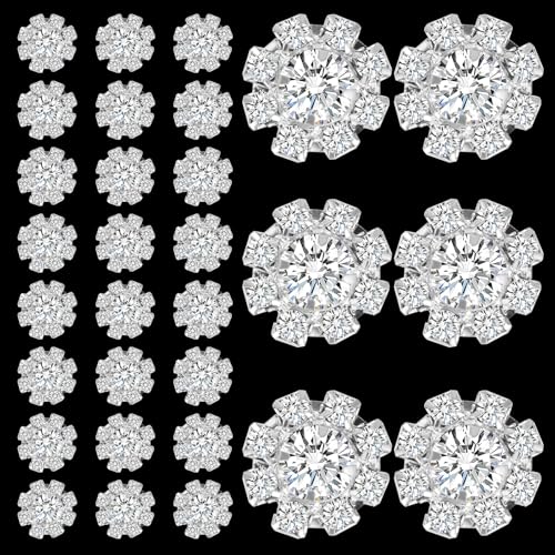 BOHUIZ 30 Stück Strass Knopf Silber, Kristall Perlen Strasssteine Knöpfe Silber Blume Brautstrauß für Schmuckherstellung Hochzeitsdekoration Kleidung Taschen von BOHUIZ