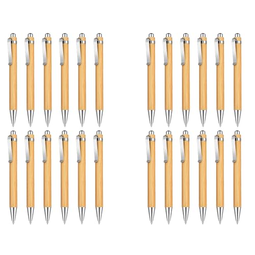 BOLAXHCA 24 StüCk Bambus-Kugelschreiber, Einziehbar, Schwarze Tinte, 1 Mm, Kugelschreiber, BüRoartikel, Stifte, Bambus-Kugelschreiber von BOLAXHCA