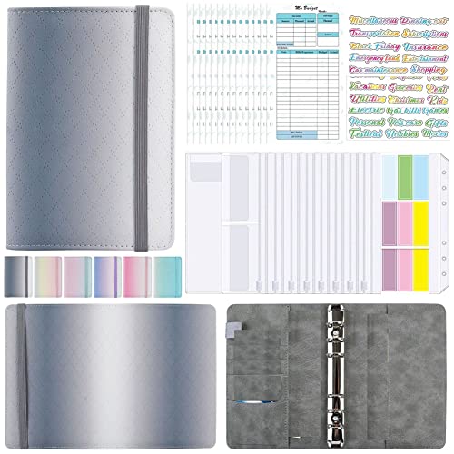 BOLAXHCA A6 Gradient Macaron Binder Handbuch Notizbuch Leder PU Loseblattbuch Kassenbuch mit ReißVerschlusstasche, von BOLAXHCA