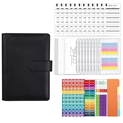 BOLAXHCA A6 PU Leder Budget Mappen Abdeckung Mappen mit Spesen Budget Blatt zum AuffüLlen Von Bargeld und Budget Planer Schwarz von BOLAXHCA