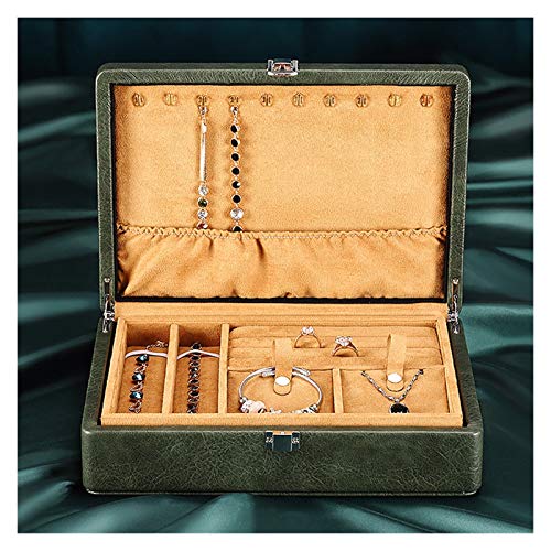 BOLOKA Schmuckkästen Schmuckschatulle Für Frauen Leder Doppelschicht Schmuck Organizer Box Ring Armband Halskette Schmuck Fall Muttertag Geschenkbox Schmuckdose (Color : Groen) von BOLOKA