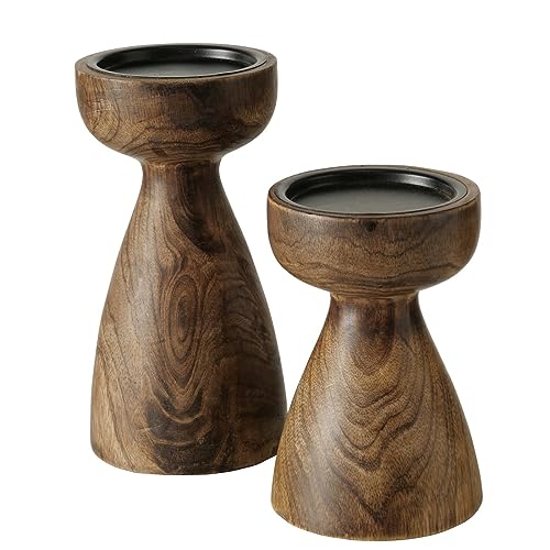 Boltze Kerzenständer Plamo 2-teilig (Kerzenhalter aus Holz, stilvolles Design, Dekoration Esstisch, Kommode, modern, Boho Stil) 2025615 von BOLTZE