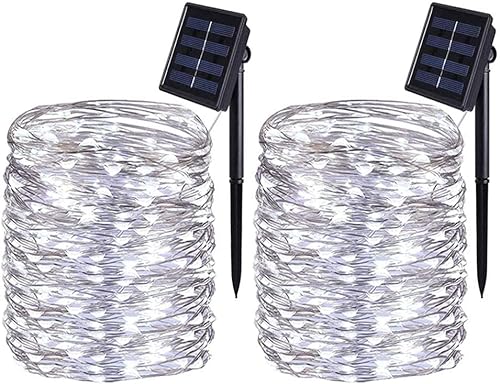 BOLWEO [2 Stück] Solar Lichterkette Aussen, 20M 200 LED Lichterkette Außen Wasserdicht Beleuchtung für Weihnachten,Halloween,Garten,Terrasse,Hof,Bäume,Party,Hochzeit,Innen/Außen Dekoration(Kaltweiß) von BOLWEO