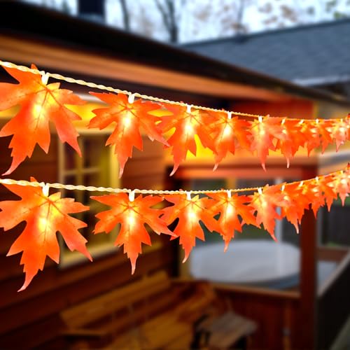 BOLWEO Herbst Lichterkette,3M 20LED Halloween Lichterketten Batteriebetrieben Ahornblatt Girlande Herbst Deko Blättergirlande Lichter für Erntedankfest,Halloween,Weihnachten,Party Deko Tischdeko von BOLWEO