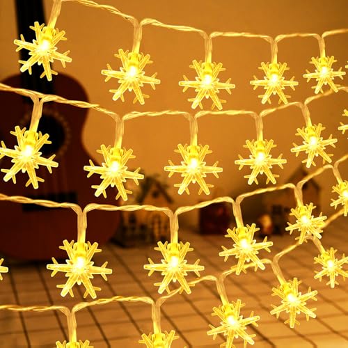 BOLWEO LED Schneeflocke Lichterketten, 3M 20Led Batteriebetriebene Lichterkette IP65 Wasserdicht Lichterketten mit Timer für Außen Innen Weihnachten Lichterketten für Zimmer Party Garten DIY Deko von BOLWEO