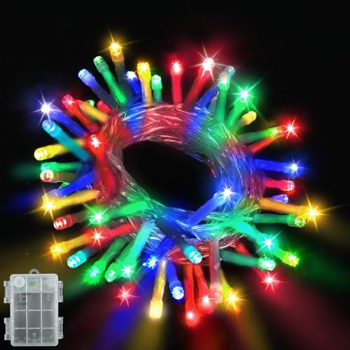 BOLWEO Lichterkette Außen Batteriebetrieben, 3M 30 LED Mehrfarbige Weihnachtsbaum-Lichterkette mit Timer-Funktion, IP65 wasserdicht, Batterie Lichterkette für Innen, Außen, Weihnachtsdekorationen von BOLWEO