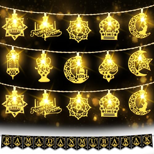 BOLWEO Ramadan Lichterkette,Ramadan Deko Lichterkette Batterie Timer 3m/9.8ft 20 LEDs, Eid Ramadan Mubarak Dekorationen für Haus Garten Terrasse Innen Außen von BOLWEO