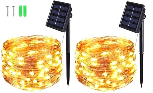 BOLWEO [2 Stück] Solar Lichterkette Aussen, 5M 50 LED Lichterkette Außen Wasserdicht Kupferdraht Beleuchtung für Weihnachten,Garten,Terrasse,Hof,Bäume,Party,Hochzeit,Innen/Außen Dekoration(Warmweiß) von BOLWEO