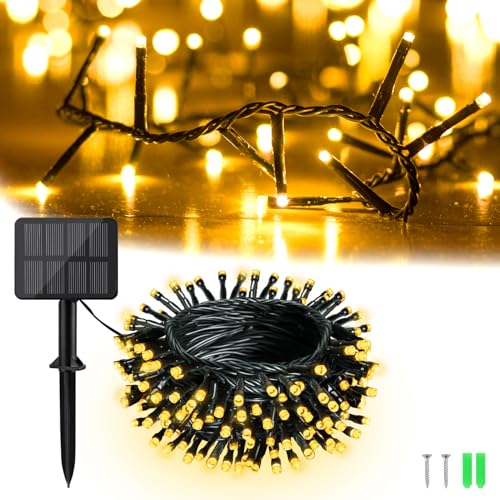 BOLWEO Solar Lichterkette Aussen, 6M 60 LED Warmweiß Solarlichterkette Außen, 8 Modi Lichterkette Solar Außen Wetterfest IP65 für Garten, Hof, Terrasse,Hochzeit (Warmweiß) von BOLWEO