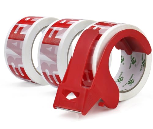 BOMEI PACK Klebeband, Paketklebeband, Paketband - Paketbänder zum Versandschachteln und Verpacken von Paketen - 3Rollen, 48 mm x 66m (Red fragile) von BOMEI PACK