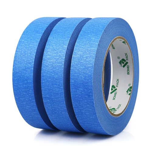 BOMEI PACK 3 Rollen blaues Maler-Klebeband 24 mm x 50 m Premium Kreppband für Malerei, Handwerk und Heimwerker Professionelles Malerband von BOMEI PACK