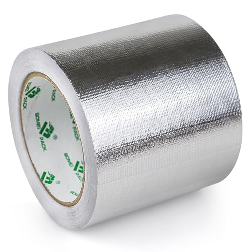 BOMEI PACK 100mmx20m VERSTÄRKTES ALUMINIUMBAND Hitzebeständiges Wasserdichtes Alu Klebeband zum Reparieren von Metalloberflächen,Versiegeln, Reparieren und Isolieren von BOMEI PACK