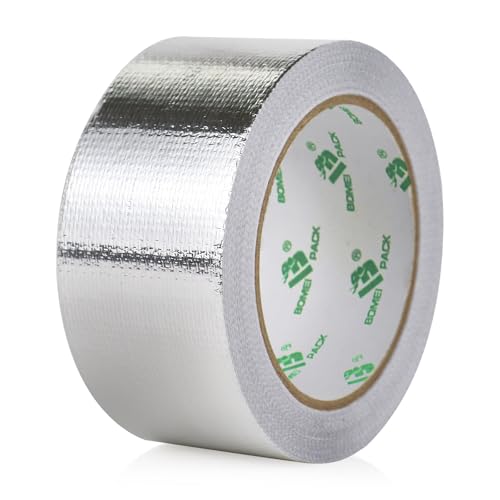 BOMEI PACK Netzverstärkt Aluminium Klebeban 50mm x 20 m, selbstklebendes Alu-Klebeband-Aluband, Wasserdichtes- und hitzebeständiges Band zum Versiegeln, Reparieren und Isolieren von BOMEI PACK