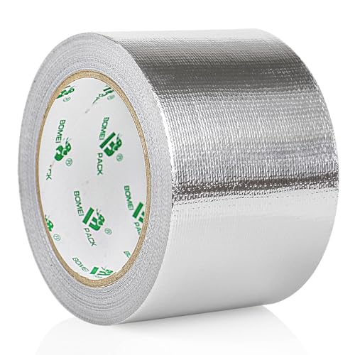 BOMEI PACK VERSTÄRKTES Aluminium Klebeban 75mm x 20 m, selbstklebendes Alu-Klebeband-Aluband, Wasserdichtes- und hitzebeständiges Band zum Versiegeln, Reparieren und Isolieren von BOMEI PACK