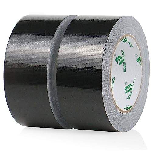 BOMEI PACK Duct Tape Extra starkes Klebeband, schwarz, 2 Rollen 50 mm x 30 Yards für Reparaturarbeiten, Befestigung, Abdichtung, Etikettierung und Renovierung von BOMEI PACK