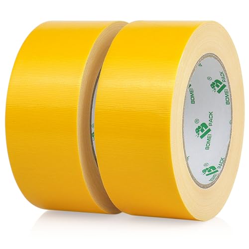 BOMEI PACK Gelb Panzertape Wasserfest 50 mm x 30 m - 2 Rollen Yellow Panzertape Gewebeklebeband - Gewebeband - Panzerband Extra Stark - Duct Tape - Wasserdichtes Klebeband von BOMEI PACK