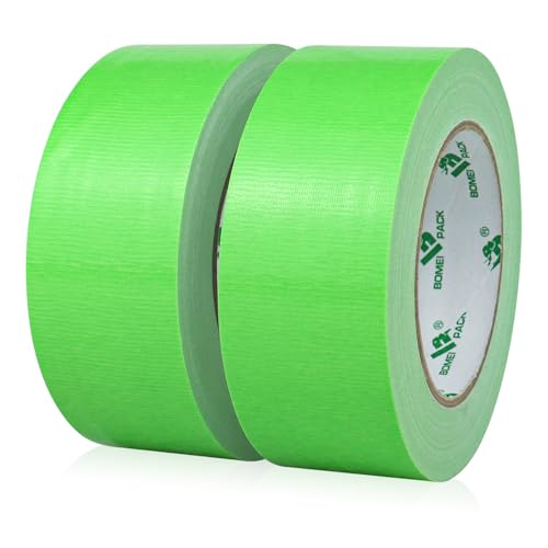 BOMEI PACK Grünes Panzertape Wasserfest 50 mm x 30 m - 2 Rollen hellgrün Panzertape Gewebeklebeband - Gewebeband - Panzerband Extra Stark - Duct Tape - Wasserdichtes Klebeband von BOMEI PACK