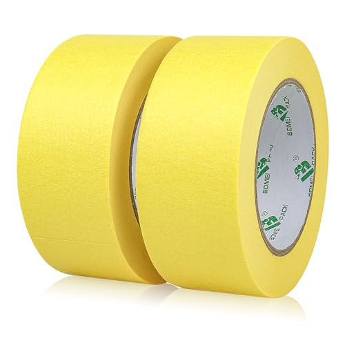 BOMEI PACK Kreppband Gelb 48mmx50m - Universal Malerkrepp Abklebeband 2 Rollen Maler Klebeband zum Streichen - Abdeckband für Malerarbeiten - Malerkrepp von BOMEI PACK