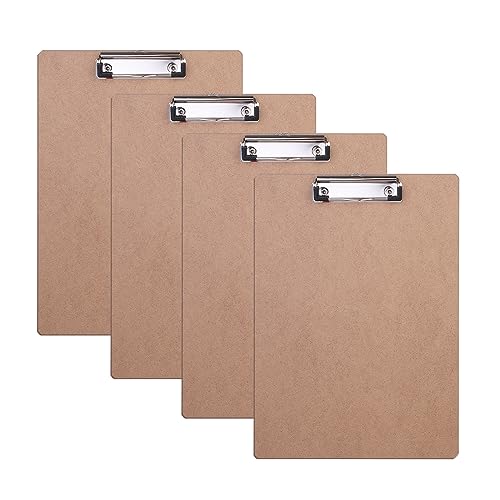 BOMKEE (4 Stück) Klemmbrett A4 Holz, Schreibbrett Pad Halter Clipboard Klemmbretter A4 Zwischenablage Schreibblock mit Aufhängeose für Büro Arbeit Klassenzimmer Business Restaurant von BOMKEE