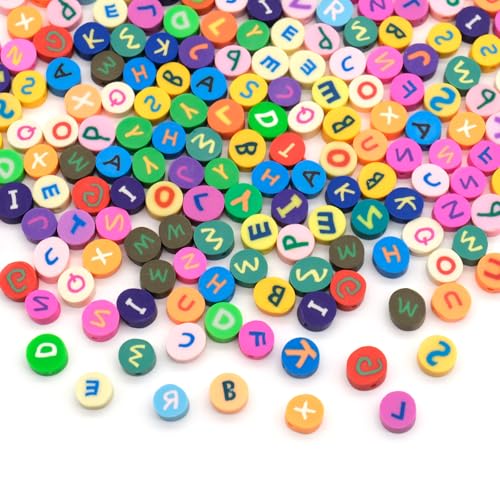 200 Stück Buchstabenperlen zum Auffädeln A bis Z Alphabet Bastelperlen Polymer Clay Beads Bunte Buchstaben Tonperlen Buchstaben Schmuckperlen Weiche Keramik Alphabet Perlen Für Diy (Brief) von BOMULEZG