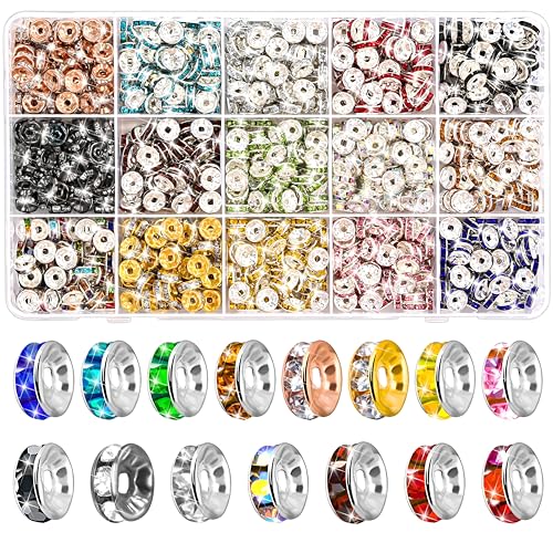 900 Stück Metall Spacer Perlen Zum Auffädeln Perlen Für Armbänder Gold Kristall Metallperlen Round Zwischenperlen Für Diy, Halskette, Armband, Schmuckherstellung, Anhänger, Abstandshalter (15 Farben) von BOMULEZG