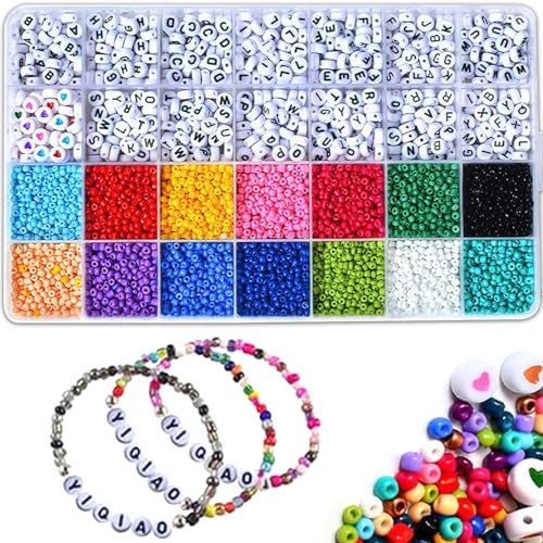 BOMULEZG 4690 Stück Mini Perlen Für Armbänder Mini Glasperlen 3mm Mini Perlen Set Und Alphabet Buchstabe Smiley Perlen Armband Selber Machen Für Schmuckherstellung Diy Armbänder Halsketten Handwerk von BOMULEZG