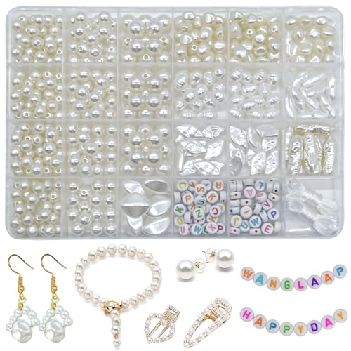 BOMULEZG Weiße Perlen Für Armbänder Kunstperlen Mit Loch Zum Schmuck Perlen Zum Auffädeln Erwachsene Perlen Weiß Set Für Diy Perlen Set Schmuck Bracelet Making Kit, Feiertage, Partys, Weihnachten (2) von BOMULEZG